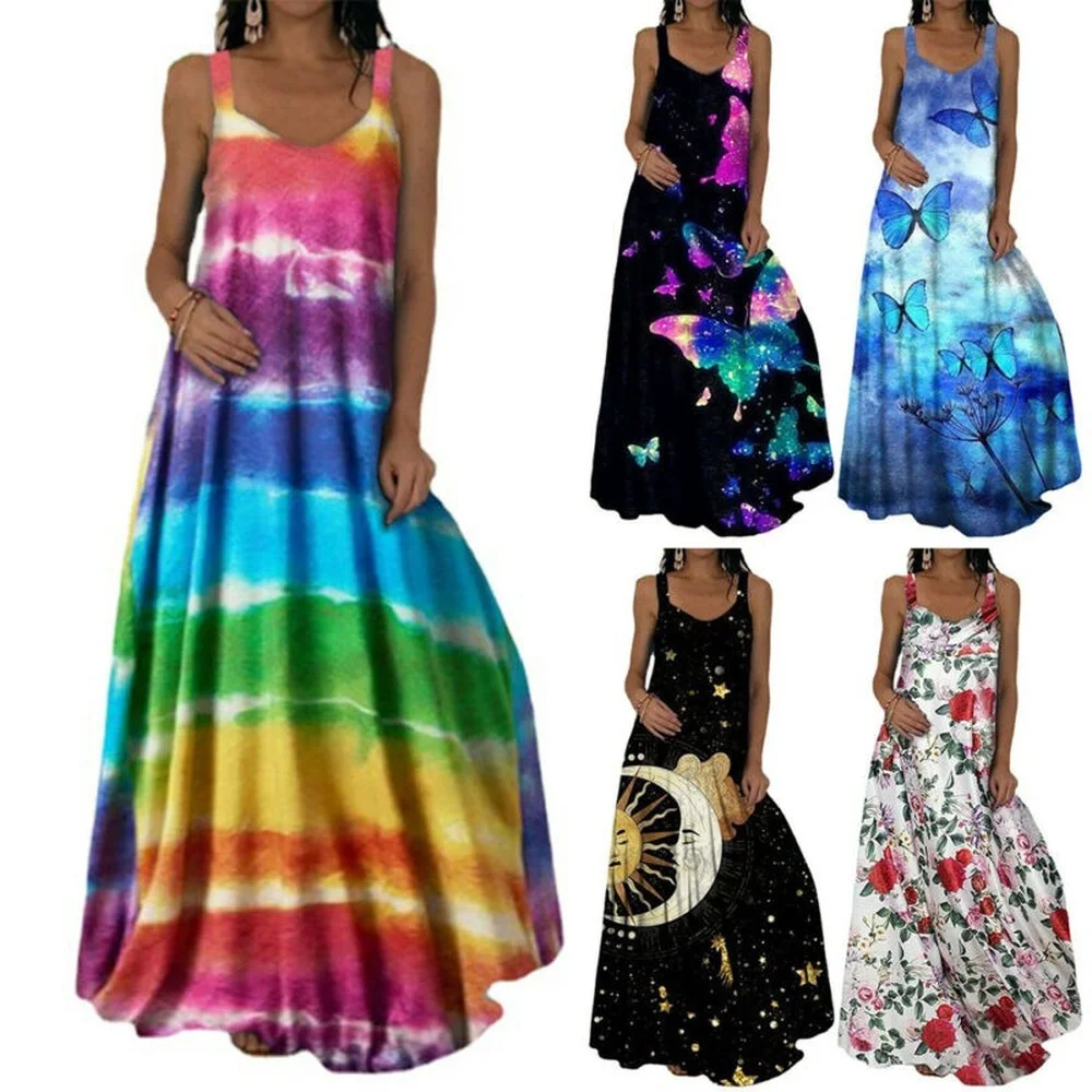 

Модное Стильное женское платье макси без рукавов с V-образным вырезом, повседневный пляжный праздничный Длинный Сарафан