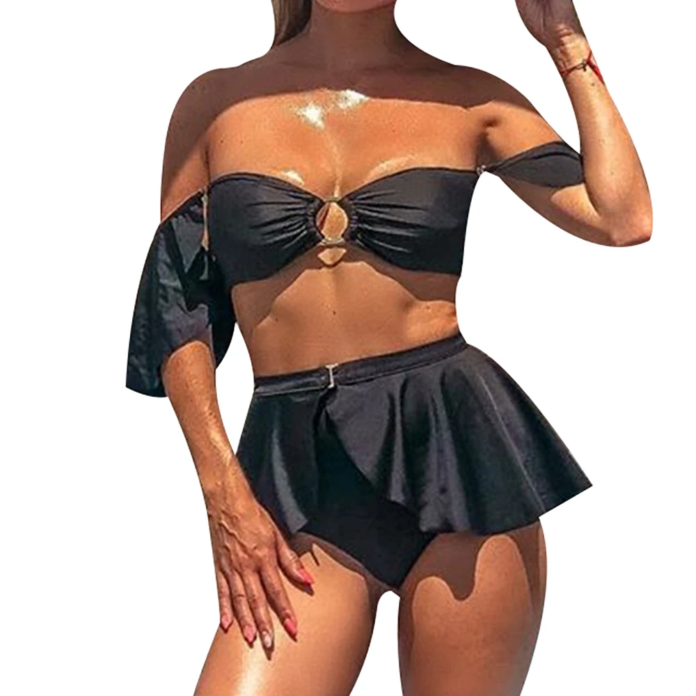 Однотонный раздельный купальник из двух частей съемный соблазнительный женский