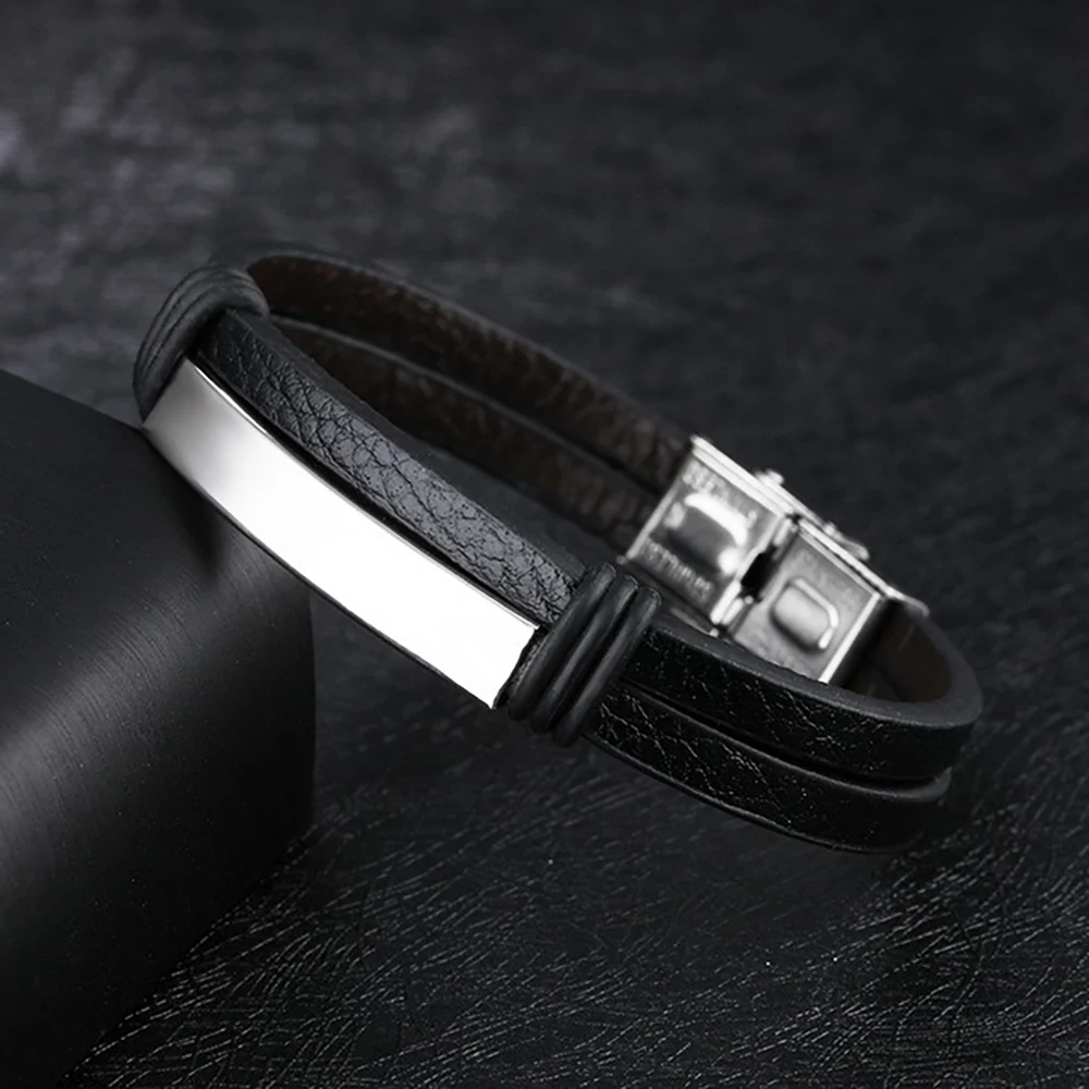 

New Punk Leather Bracelet For Men Stainless Steel Punk Style Wristband Unique Design Men Wrist Charm Jewelry