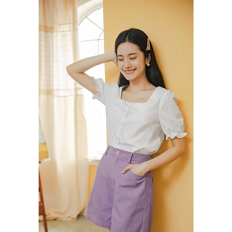 Летняя классическая блузка INAMN в стиле ретро с квадратным вырезом и коротким