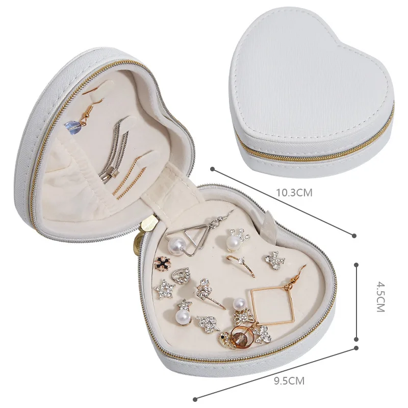 

High-grade heart-shaped portable jewelry box leather earrings earrings necklace rack storage box jewelry bag