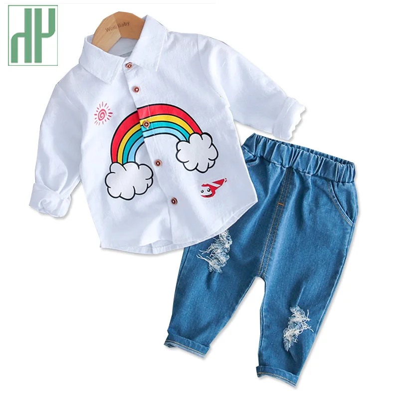 Комплект одежды для маленьких мальчиков Весенний костюм с радугой платье