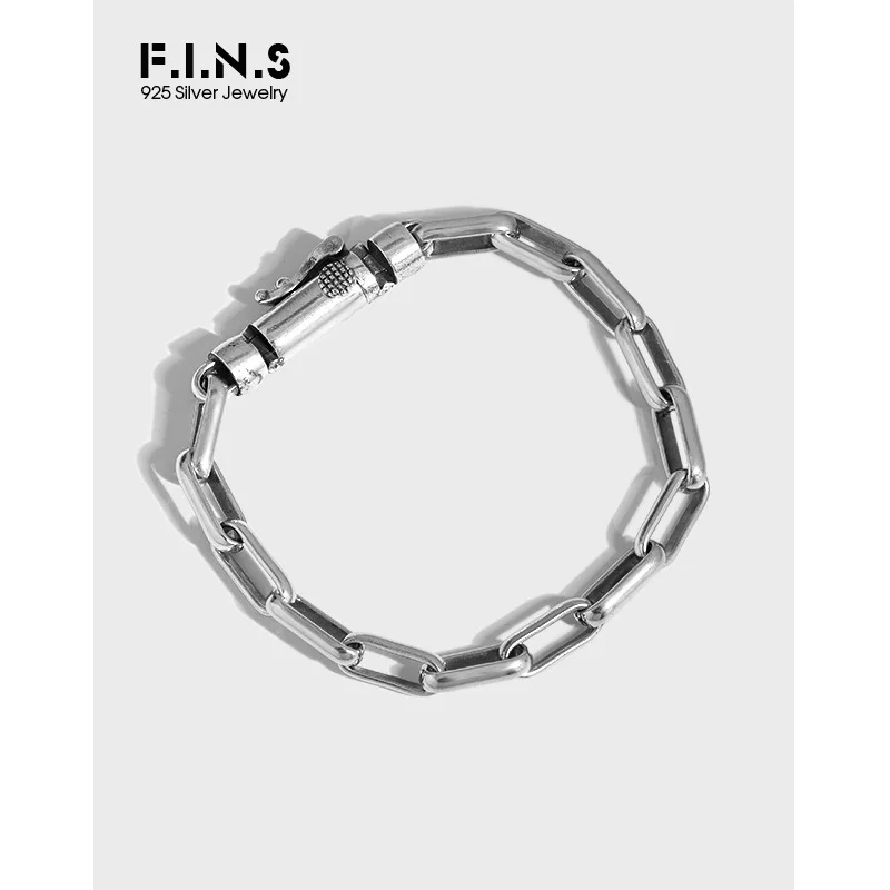 

F.I.N.S корейский Модный Оригинальный дизайн ретро старинная заблокированная цепь S925 Серебряный браслет старинное Твердое Серебро 925 пробы бр...