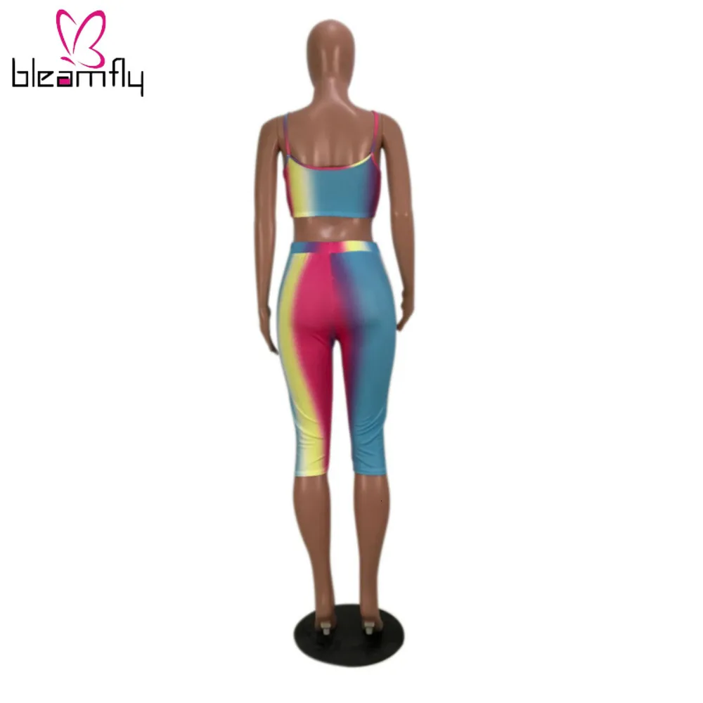 Летние женский комплект 2 шт. шорты для фитнеса байкерские с принтом Tie Dye