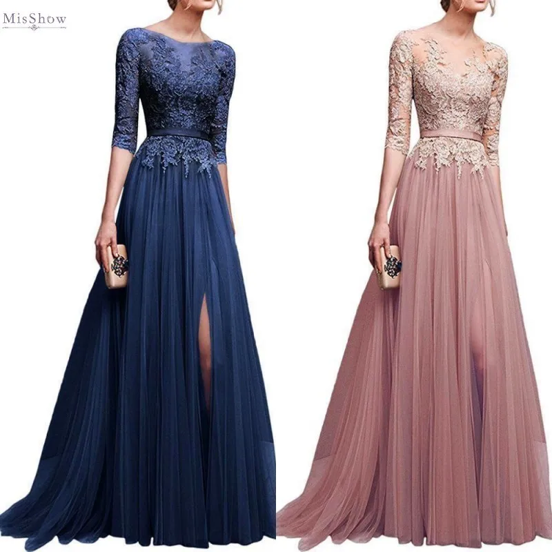 

Длинные розовые платья для выпускного вечера 2020, женское ТРАПЕЦИЕВИДНОЕ сексуальное кружевное платье с аппликацией и высоким разрезом, пла...