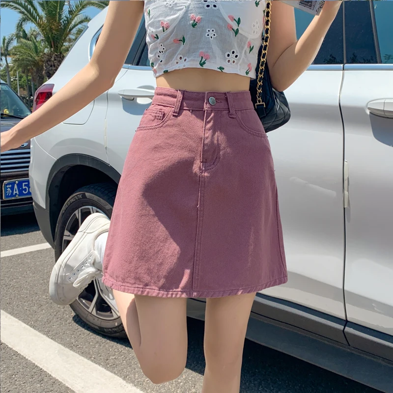 

S-5XL Summer Skirts For Women 2021 A Line Mini High-waisted Skirt Denim Women's Bottoms Korean Fashion Clothing Y2k Aesthetic