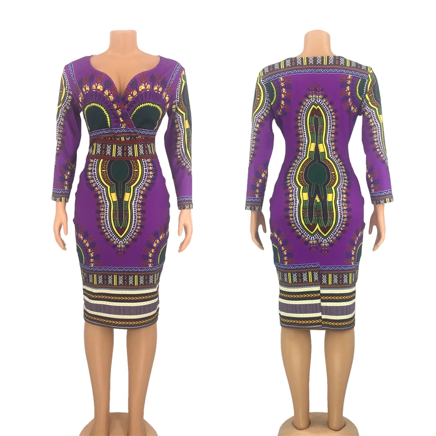 

African Dresses for Women Dashiki Print 2021 News Tribal Ethnic Fashion V-neck Ladies Clothes Casual Sexy Dress Robe Party