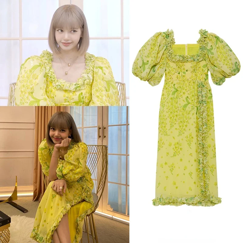 

Женское винтажное платье миди с рукавами-фонариками и разрезом