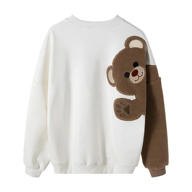

Long Sleeve Lamb Wool Embroidered Flocking Cute Bear Loose and Lazy Style Sweater for Men
