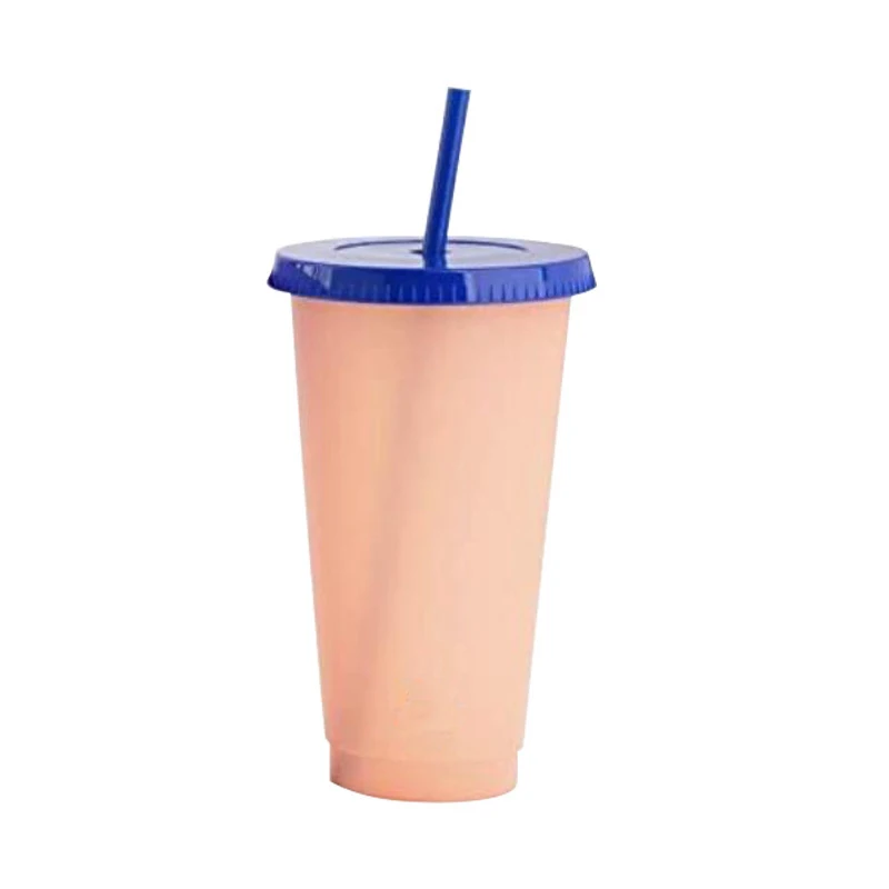 

700ml Straw Cup With Lid 24oz Reusable Cups Plastic Tumbler Cold Coffee Mug Cold Water Color Changing Cup Tumbler Discoloration