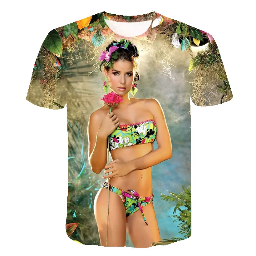 

Beautiful Model T-Shirt Sexy Beauty Print Summer Short Sleeve 3D Digital Street Top Large Size 2021 Men's New T-Shirt