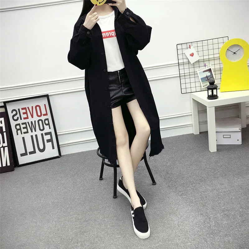 

FNOCE 2020 new women's jean jackets fashion casual youth styel street Cartoon print long sleeve slim loose X-Long denim coats