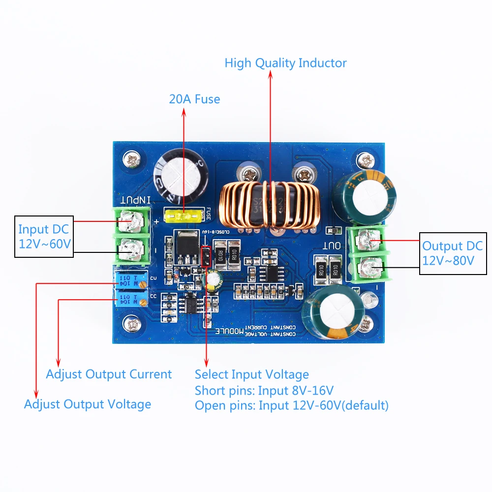 DC-DC 600W CVCC модуль источника питания высокого напряжения без изоляции 8V-60V до 12V-80V Step