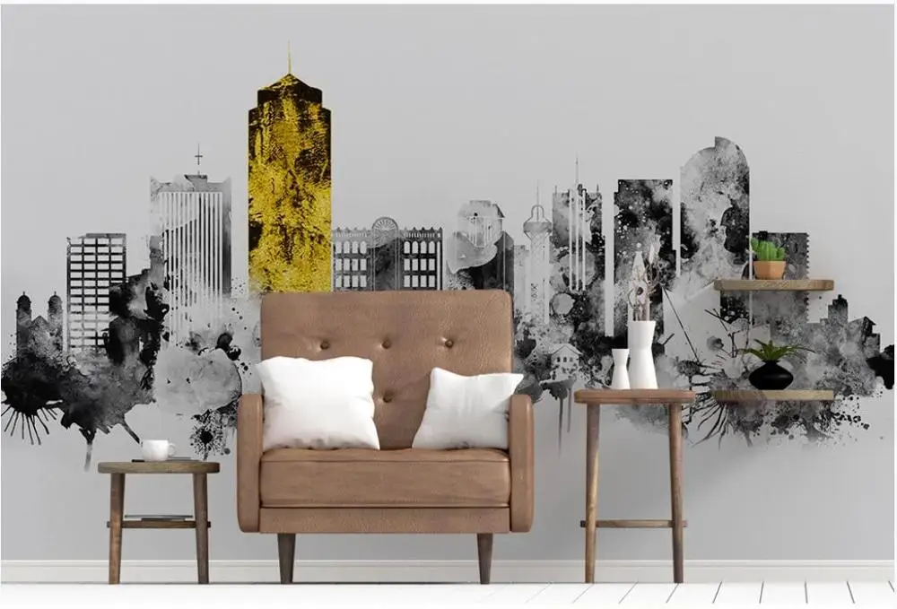 

Custom photo wallpaper for walls 3 d mural wallpaper Nordic minimalist abstract ink city building background wall papers