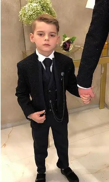 

Black Boy's 3 Pieces Suit Groom Tuxedos Mens Morning Suits Stage Men Party Suits Wedding Best Man Blazer (Jacket+Vest+Pants)