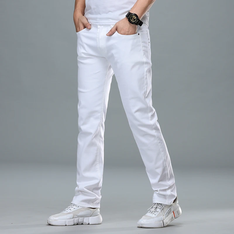 

White Denim Trousers Men Baggy Jeans Slim Fit Pants Classic Jean Homme Spijkerbroeken Heren Biker High Quality Soft Fashion
