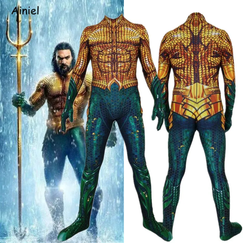 Новый костюм для косплея Aquaman Артур Карри Супергерой зентай золотисто зеленый
