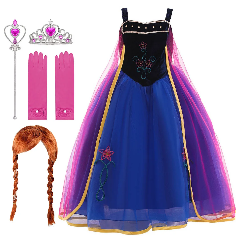 

Children Anna Dress Little Girls Princess Luxury Dress Up Kids Snow Queen Birthday Embroidery Vestidos Party Sleeveless Costume