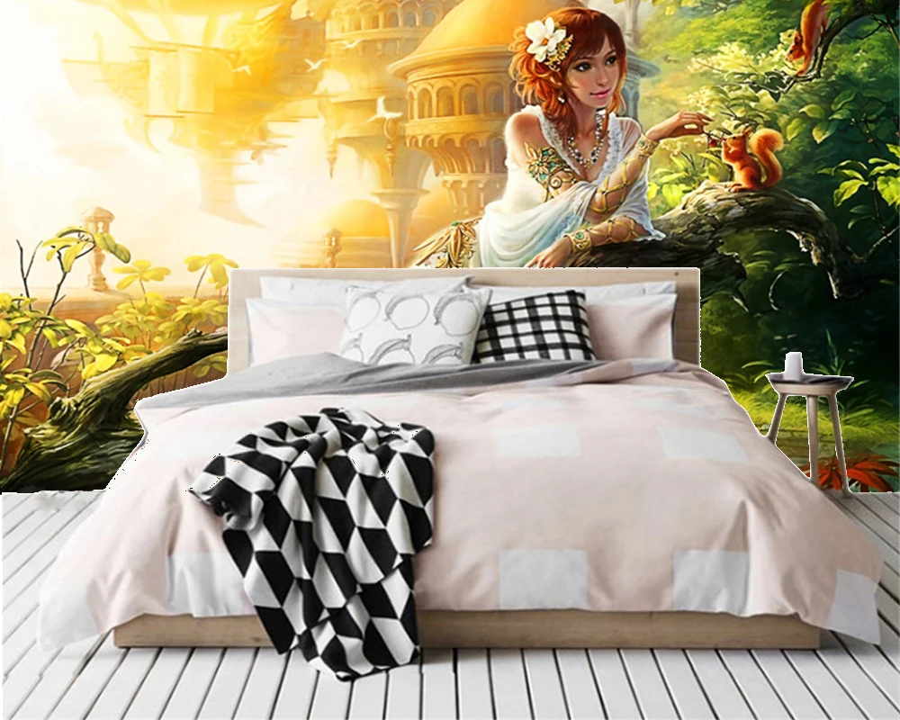 Пользовательские 3d обои любого размера фантастический замок белка и цветок