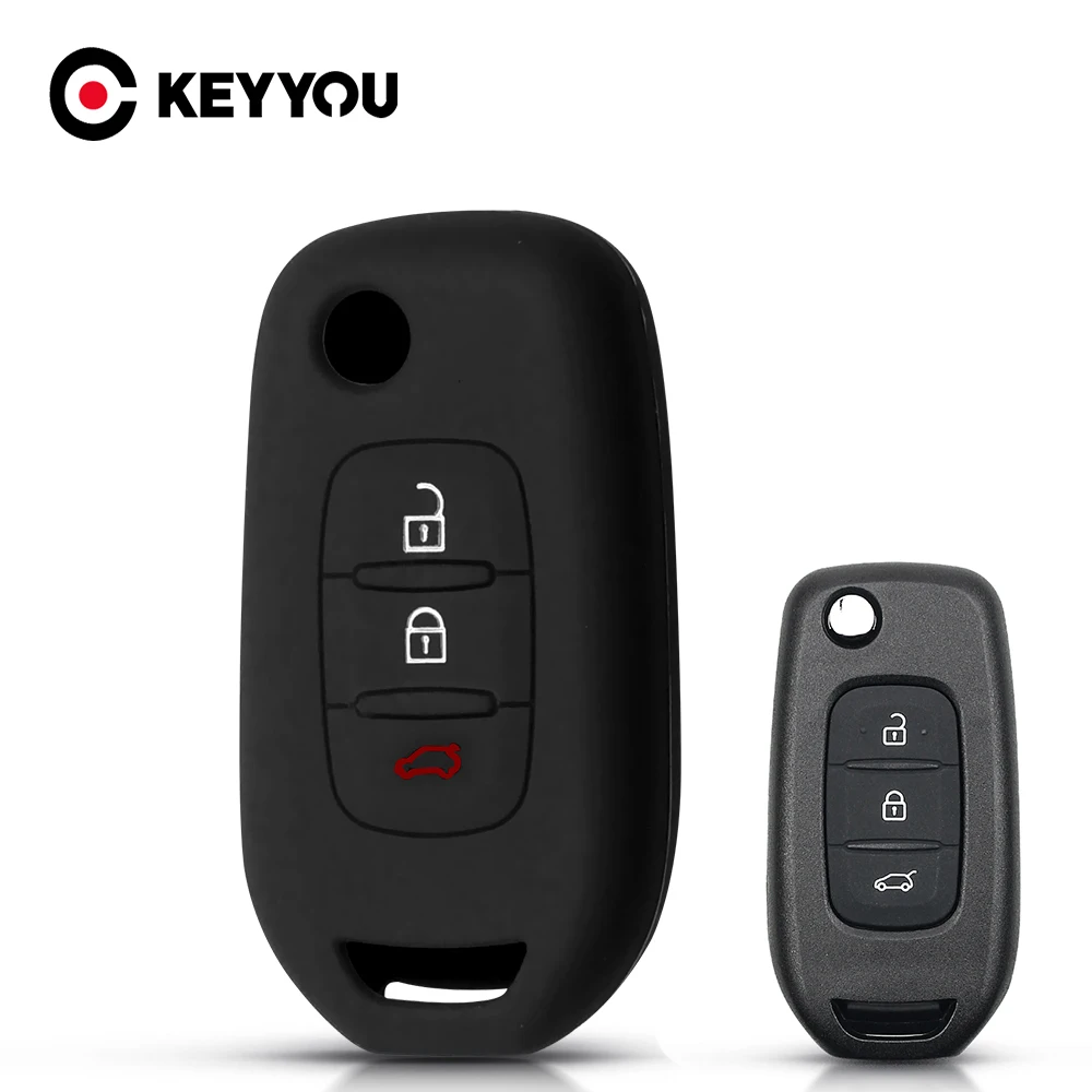 

KEYYOU 3 Button Silicone Car Key Case For Renault Kadjar Koleos Megan Soft Touch Cover Premium Material Remote Fob Cover