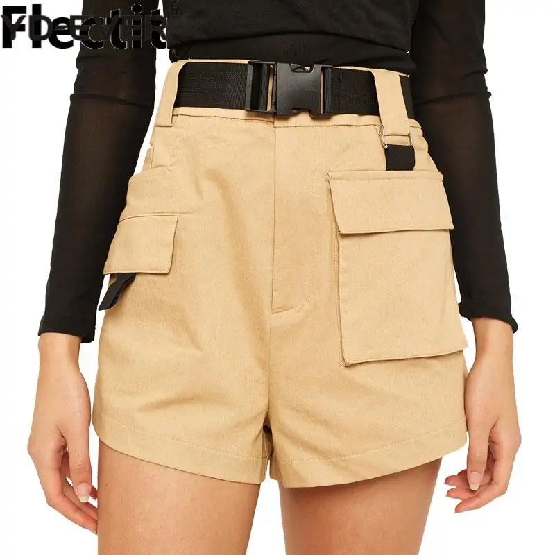 Женские шорты карго с высокой талией и большим карманом весна лето 2019|Женские
