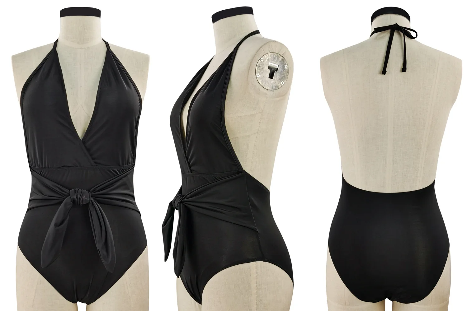 

Sexy Solid Bikini Plus Size Swimsuit Women 2021 Two Piece Bow Halter Backless Black High Waist Large Ladies Bathing Suit 5XL