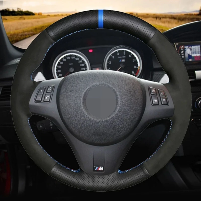 Steering Wheel Cover Black Suede Genuine Leather Car Steering Wheel Covers For BMW M Sport M3 E90 E91 E92 E93 E87 E81 E82 E88
