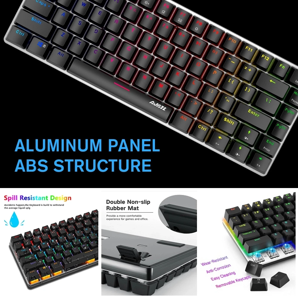 

Ajazz AK33 Mechanical Gaming Keyboard Mechanical Switch 82 Keys Layout Wired Keyboard with Cool LED Backlit Design for PC Games