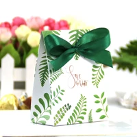 10pcslot green leaves save the date paper candy box party favors for guests gift box with ribbon candy bag wedding party decor