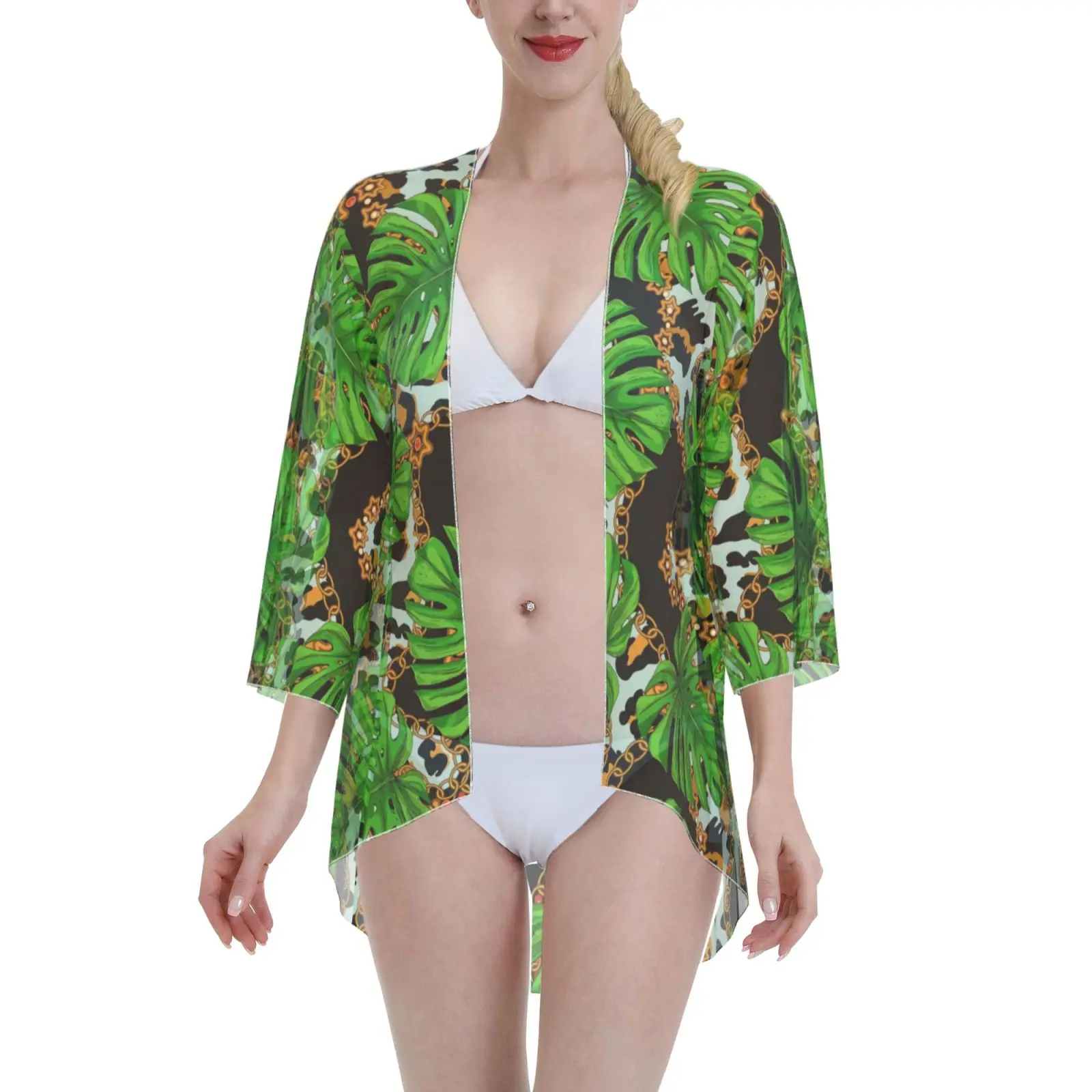 

Tropical Style Floral Print Middle Sleeve Beach Cover up Tops Cosplay Ailes de fée Shawls Poncho 3D Machine Custom Printing