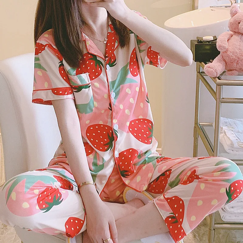 

Комплект пижамный Женский, летний, с коротким рукавом, в виде клубники