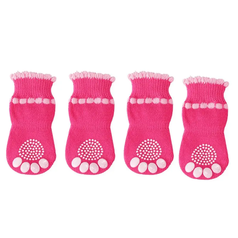 New-Pet Puppy Dog Bowknot Cotton Socks Anti-Slip Paw Protectors 4pcs/set Pink | Дом и сад