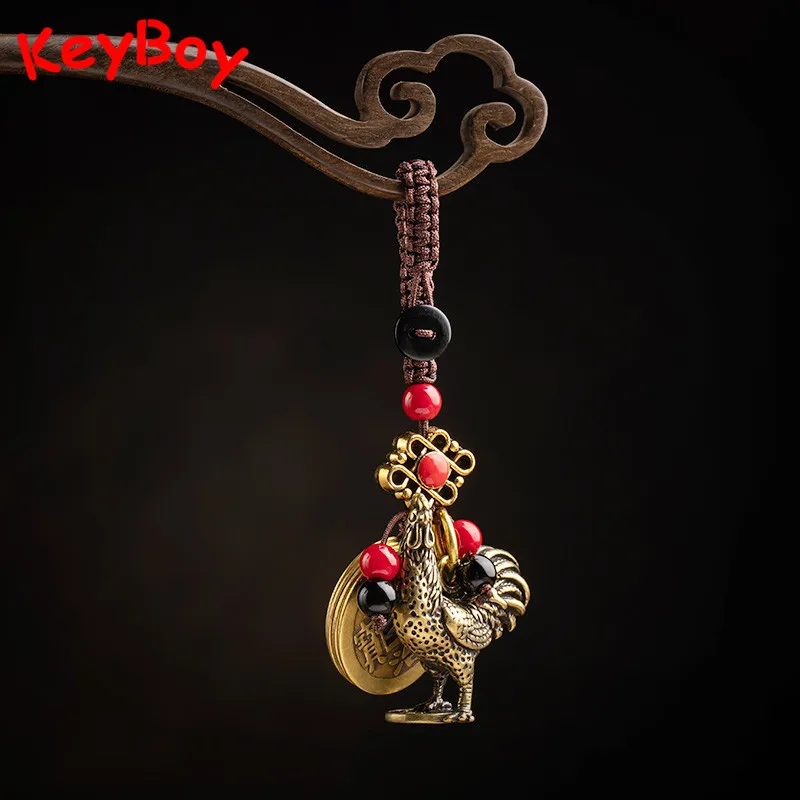 Винтажный Зодиак из латуни курица брелок Подвески ручной работы плетеная