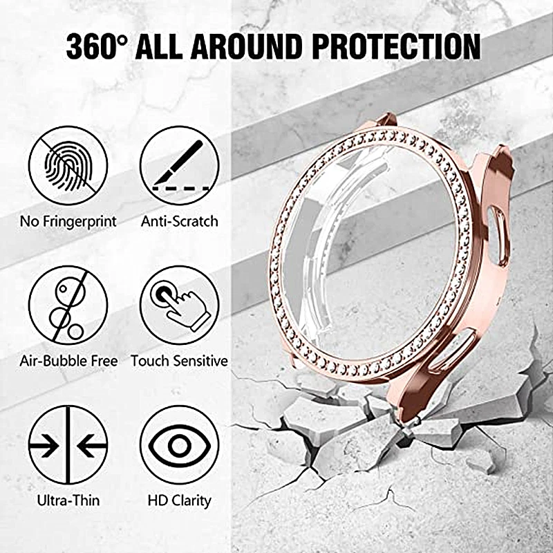 Bracelet for Galaxy Watch 4 44mm 40mm Band With Bling TPU Case for Samsung Galaxy Watch 4 Metal Strap with Leather Belt
