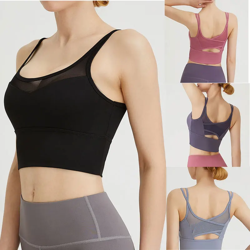 

High Quality Spaghetti Strap Tank Camisole Top Crop Tank Top for Sports Yoga Sleeping Mesh Bra DOG88