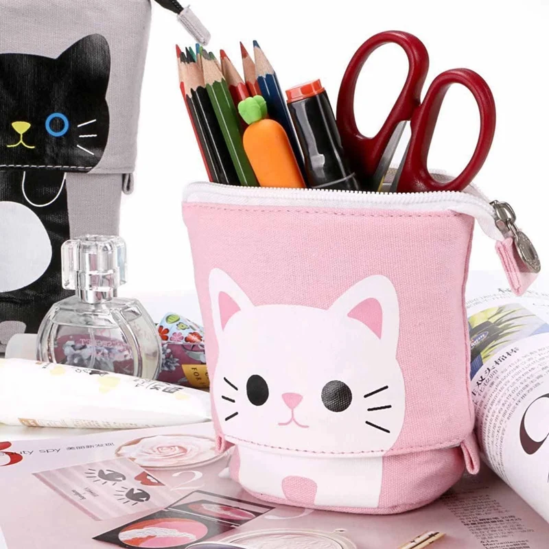 Модный ручной чехол для карандашей Школьная канцелярская сумка Kawaii Милый кот с узором Ручка Холст Большая вместительность Держатель для детей.