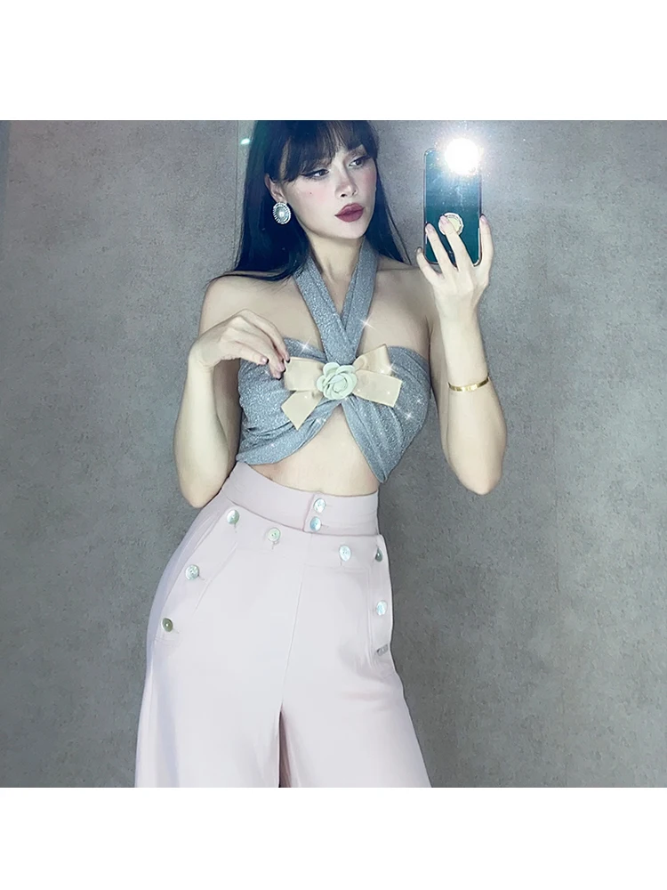 Le Palais Vintage Spring Summer New Multi Color Strap Tops Versatility Many Ways Wear Sexy All Match Camis Solid High Elastic