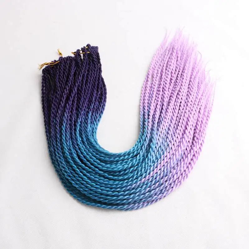 purple blue lilac Роскошные косички для плетения, 24 дюйма, Омбре, Сенегальские скрученные волосы, вязанные крючком косички, 24 корня/упаковка, синтетические косички для женщин, серые, розовые - Цвет: purple blue lilac