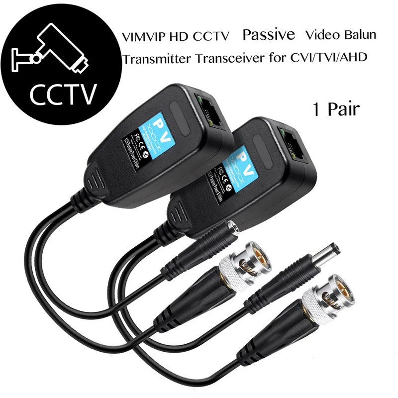 

1 Pair HD-CVI/TVI/AHD UTP Passive Video Balun with DC Power Connector and RJ45 UTP CAT5e/Cat6 Transmitter/Receiver