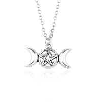 retro symmetrical moon hollow pentagram pendant necklace creative vikings style high quality enamel necklacependant hot sell