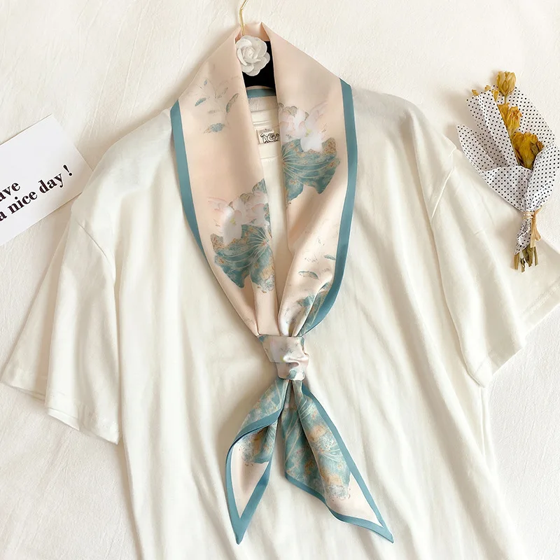 Long Skinny Silk Neck Scarf Women Hair Band Floral Print Handle Bag Tie Neckerchief Foulard Female Ribbon Scarves 2021 New |