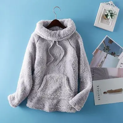 Light grey Зимние женские модные свободные черепахи шеи Мягкие флисовые повседневные ночные рубашки женские трендовые цветные термо lounge верхняя одежда для сна Топ - Цвет: Light grey