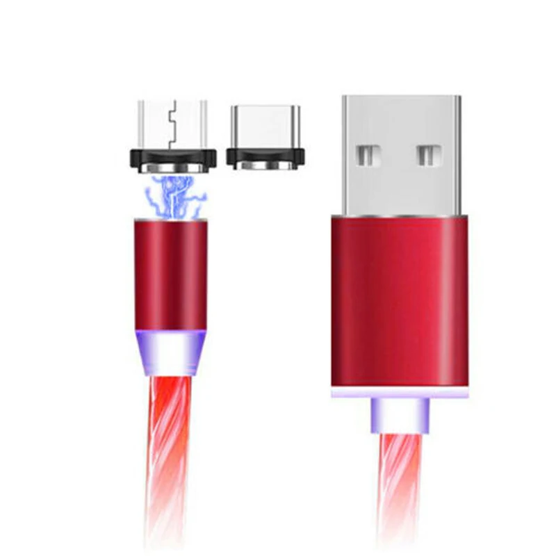 1 м 2.4A Магнитный светодиодный кабель Micro USB Type C для Huawei Mate 8 9 10 20 30 20X Pro P30 P20 Lite Xiaomi