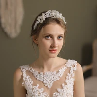 o590 elegant alloy headband millet bead pearl flower art hair hoop bridal headdress for wedding bride women