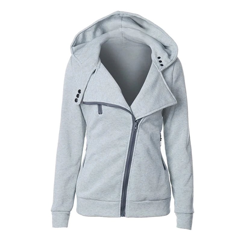 Женская однотонная куртка с капюшоном осенне зимняя отворотом и длинным рукавом