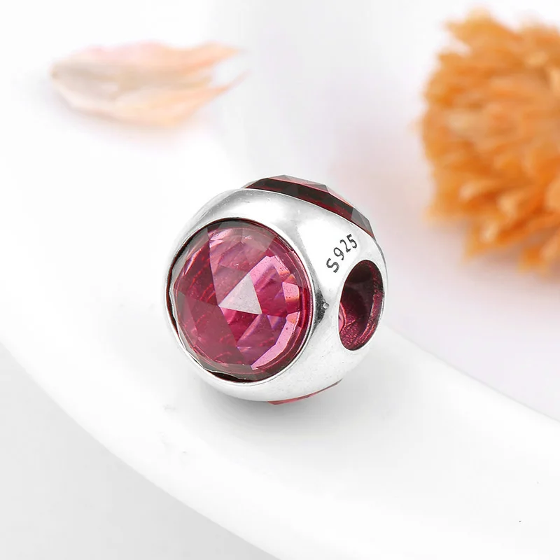 2018 три стороны Красный Кристалл Циркон Бусины стерлингового серебра 925 Подходит