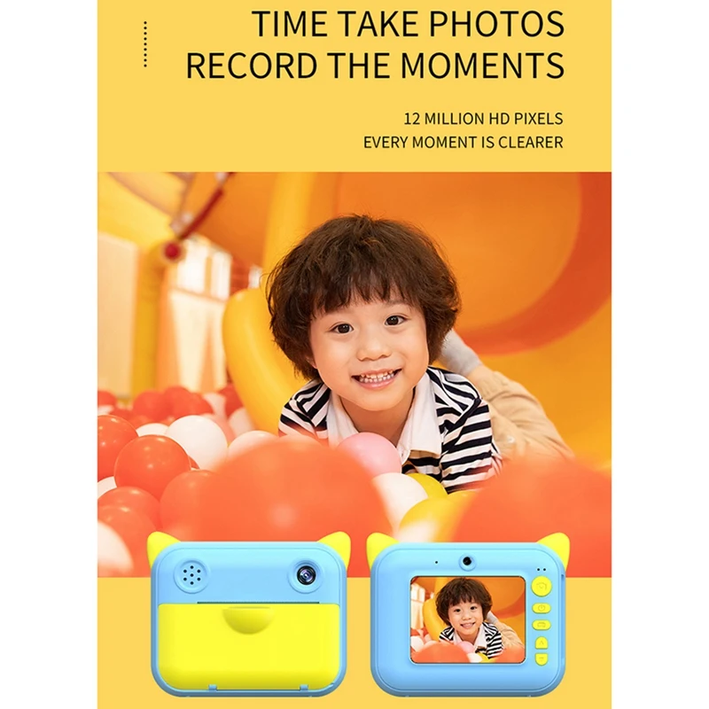 

2Pcs 1080P HD Instant Print Camera with Thermal Photo Paper Digital Video Camera Best Birthday Gift -Blue & Pink