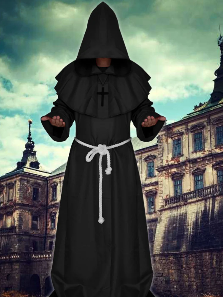 

Medieval Cloak Robe Gown Renaissance Monk Costume Cowl Friar Clothing Priest Medieval Halloween Cosplay Costume For Women Men