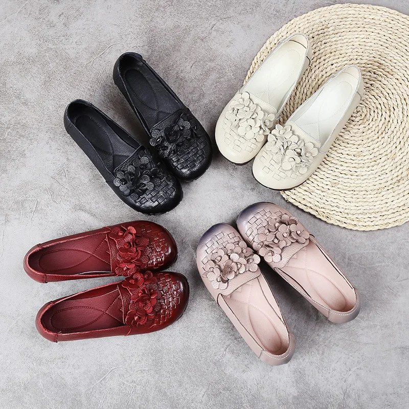 

Soft Oxford Mom's Shoes 2021 Fashion Woman Flats Black Genuine Leather Women Loafers Ballet Flats