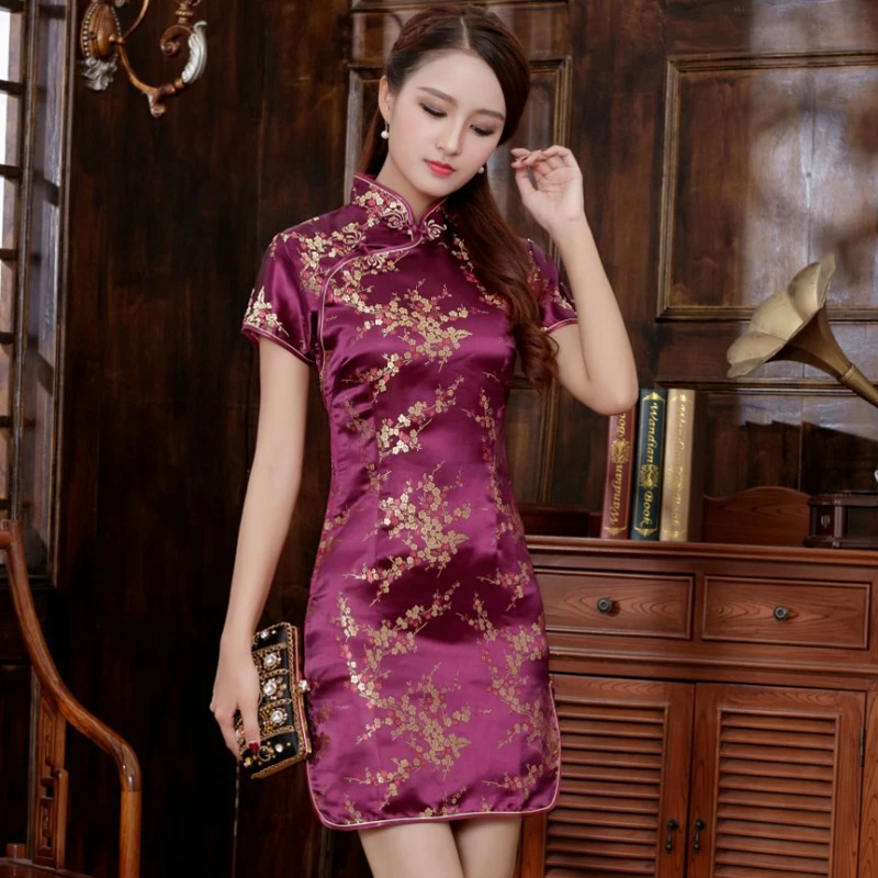 

S-6Xl Sexy Cheongsam Chinese Traditional Costumes for Women Ladies Short Retro Qipao Oriental Skirt Slim Elegant Plus Size